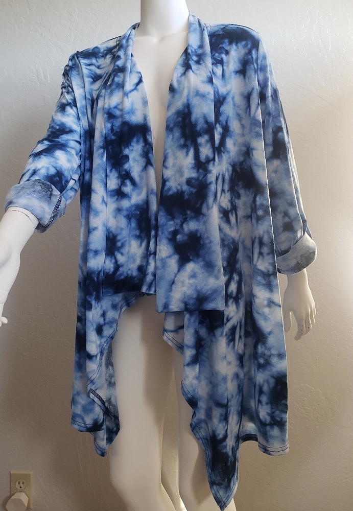 New York Laundry Cardigan Top Blue Tie Dye Long Sleeve Knit Size 2X